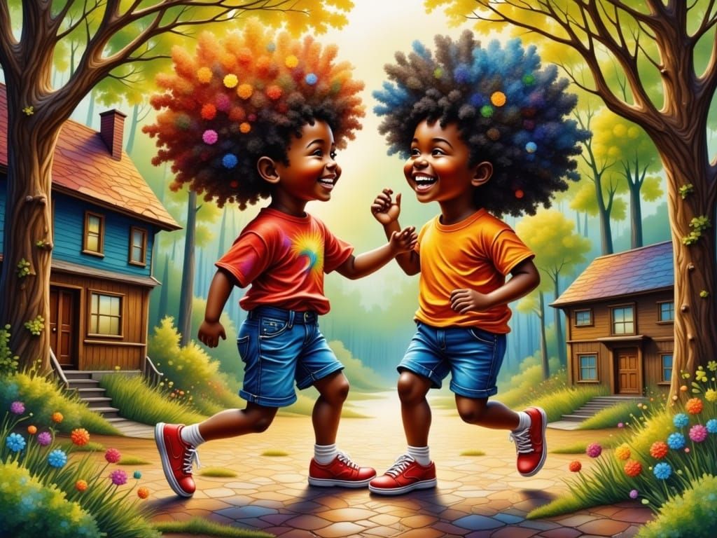 Vibrant Schoolyard Scene in the Style of Charles White Jr.