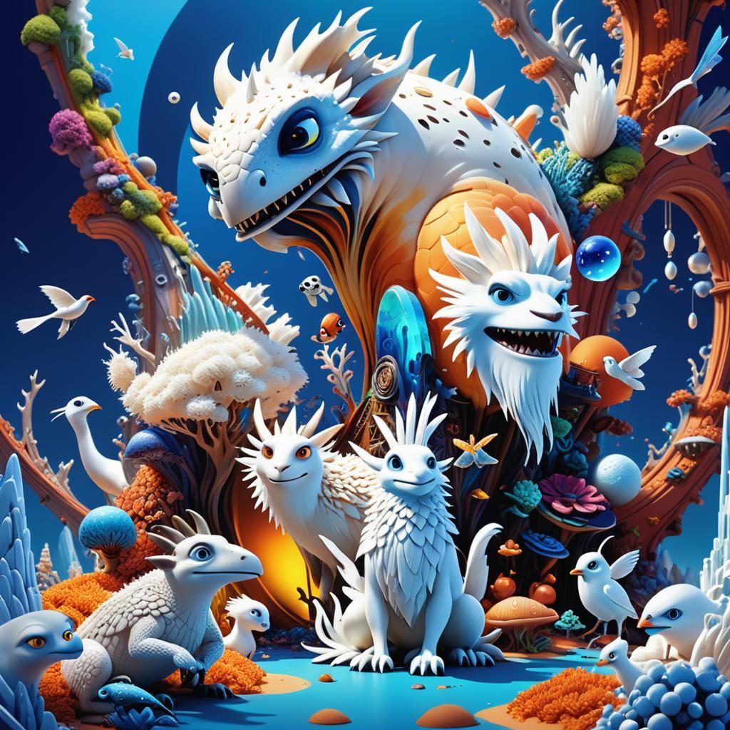 Fantastical White Coral Reef in Pixar Style