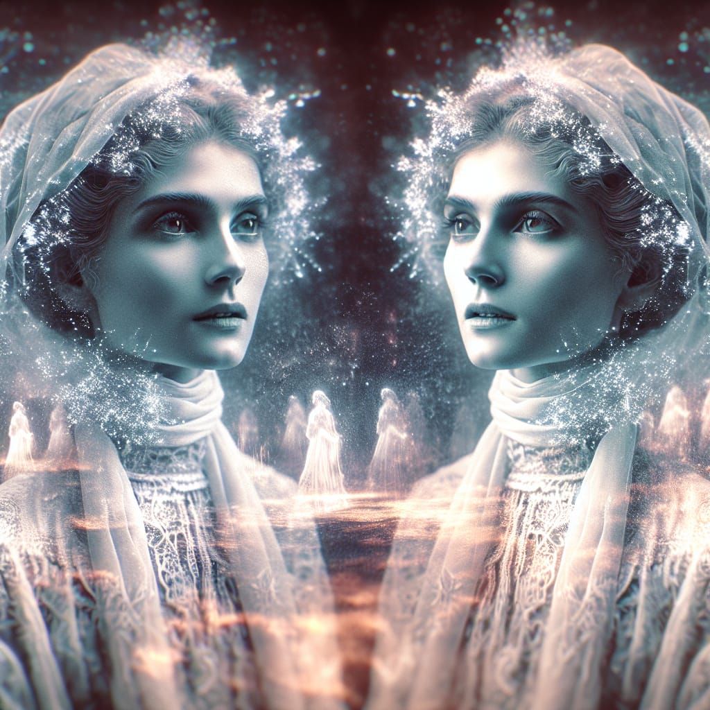 Ethereal Spectral Woman in Silver Nitrate Photo Style