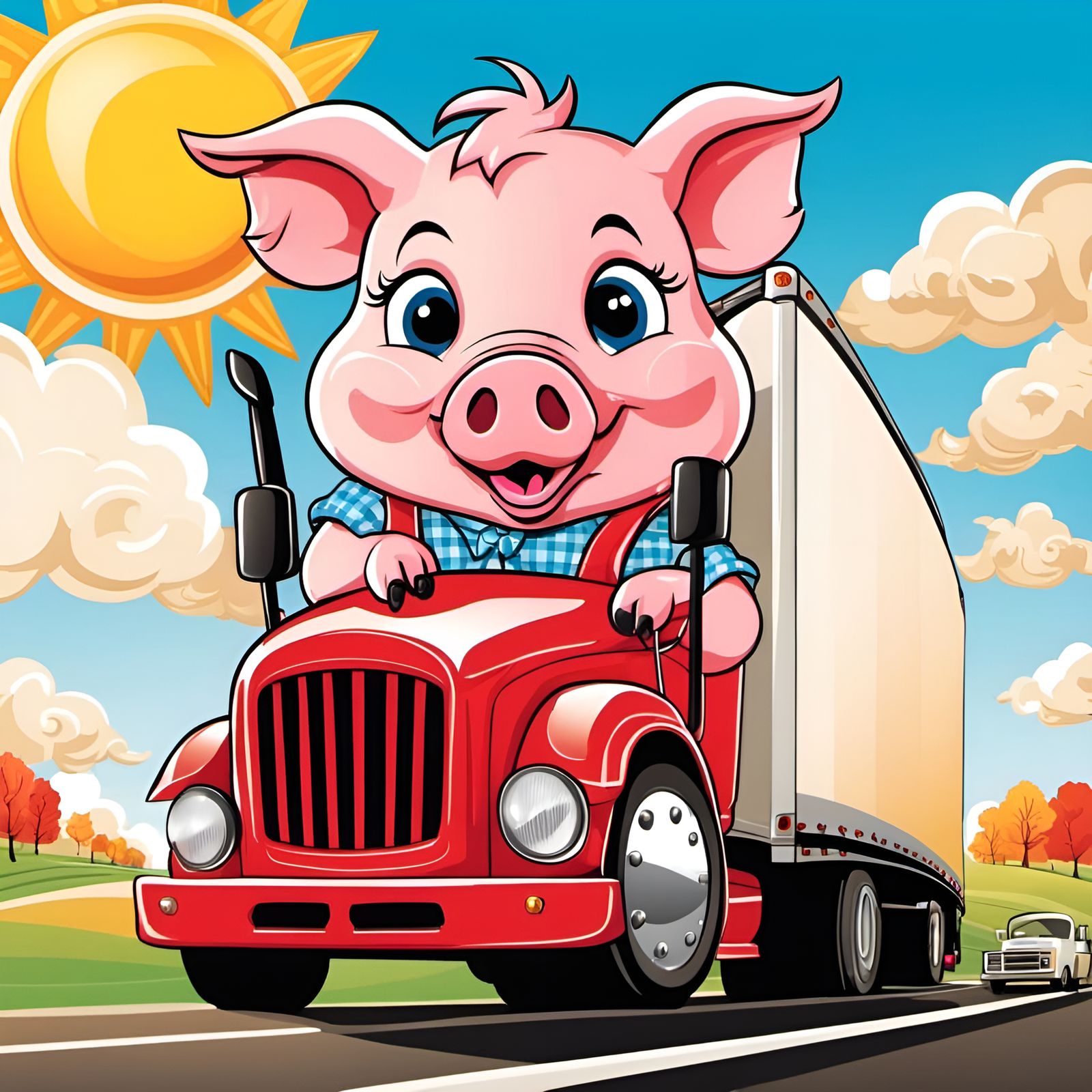 Adorable Pig Driving a Semi Truck
