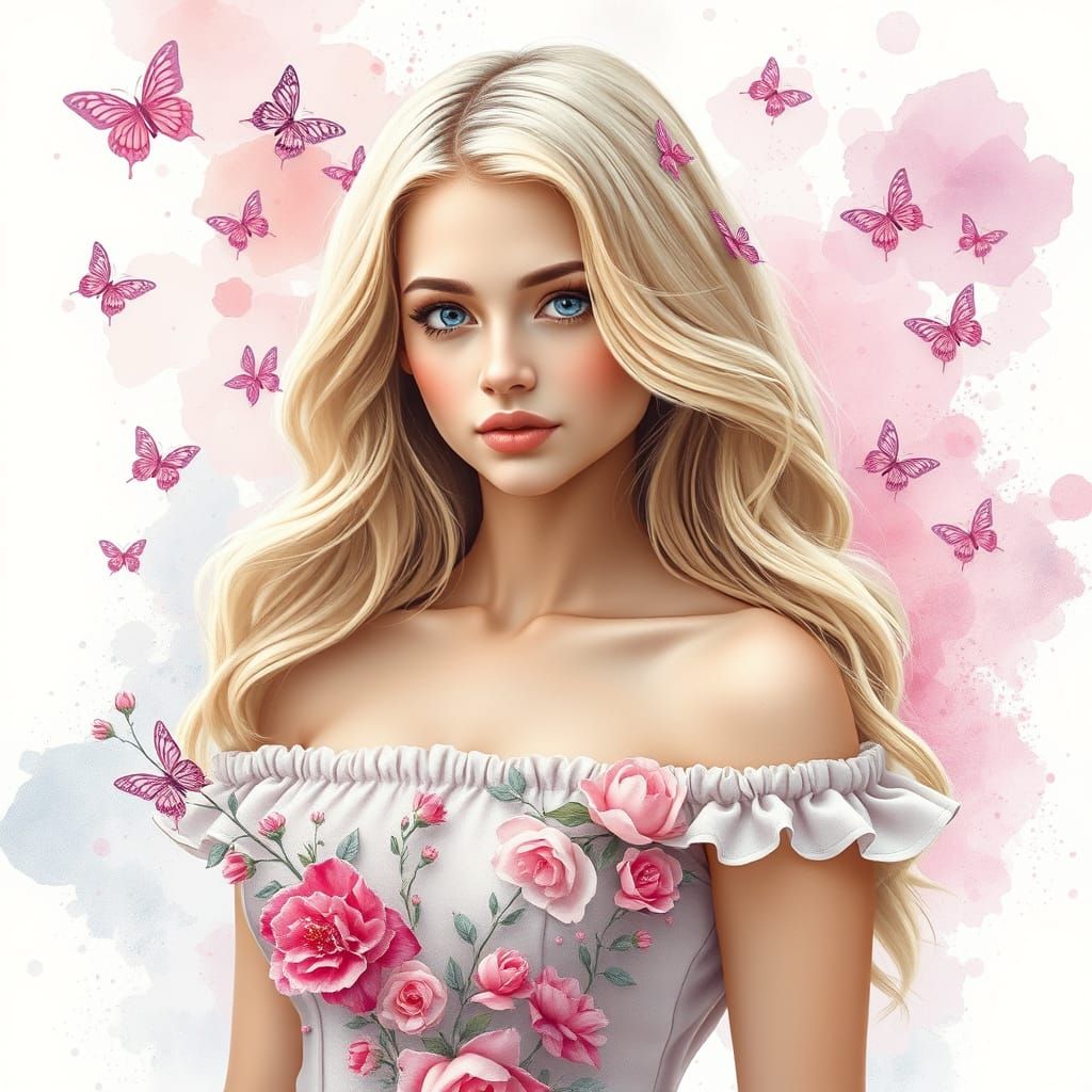 Floral Woman in Dreamy Watercolor Style