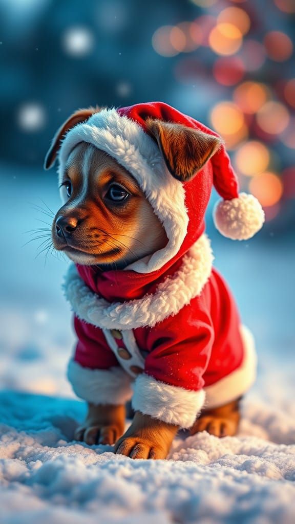CACHORRO BEBÊ COM ROUPINHA DE PAPAI NOEL BRINCANDO NA NEVE