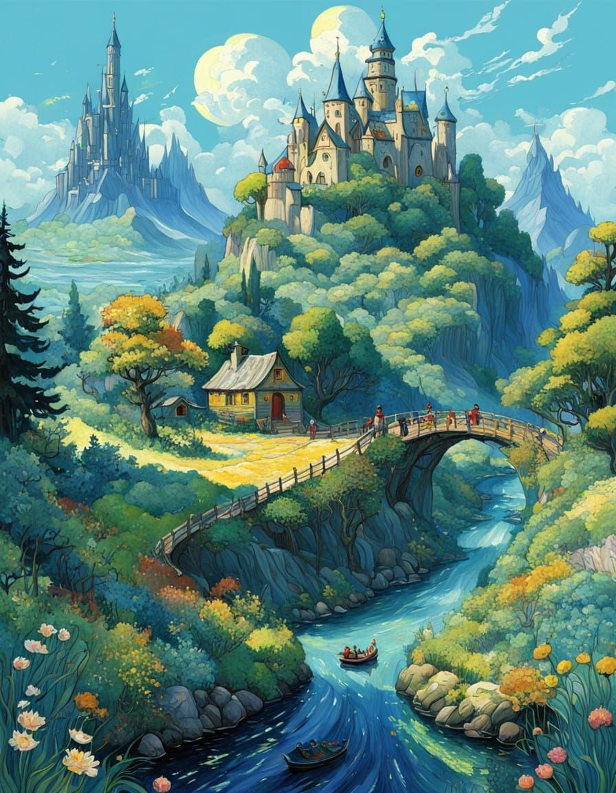 Whimsical Sci-Fi Fairytale Illustration: Studio Ghibli Style