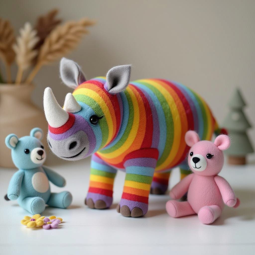 Rainbow Felt Rhino: A Whimsical AI Creation