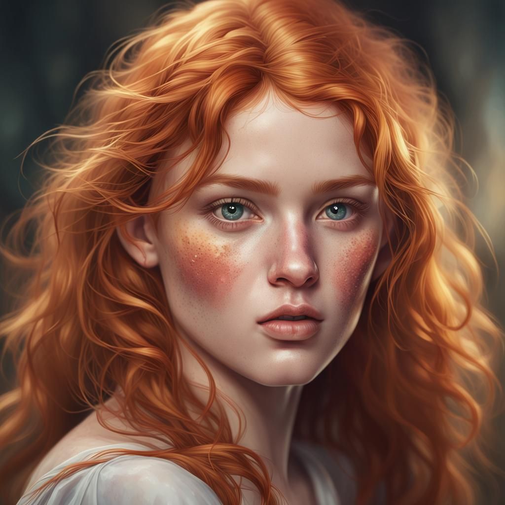 Freckled Ginger Portrait with Heterochromia in 8K