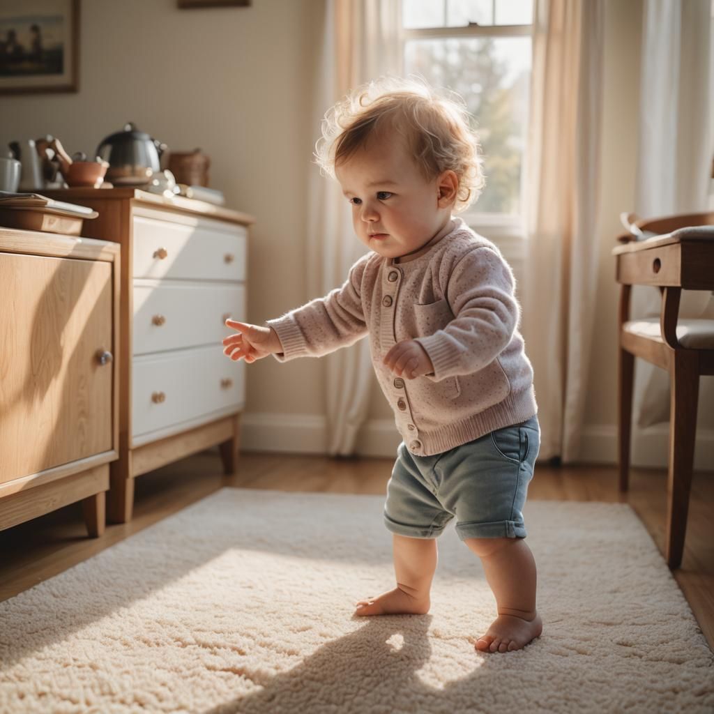 Toddler Learning to Walk in Pastel Colors