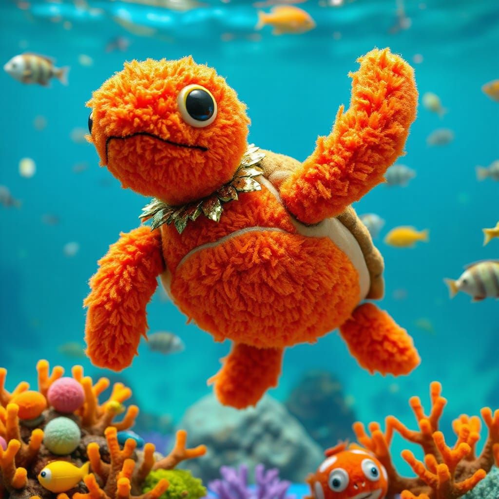 3D Pom Pom Sea Turtle in Pixar Style