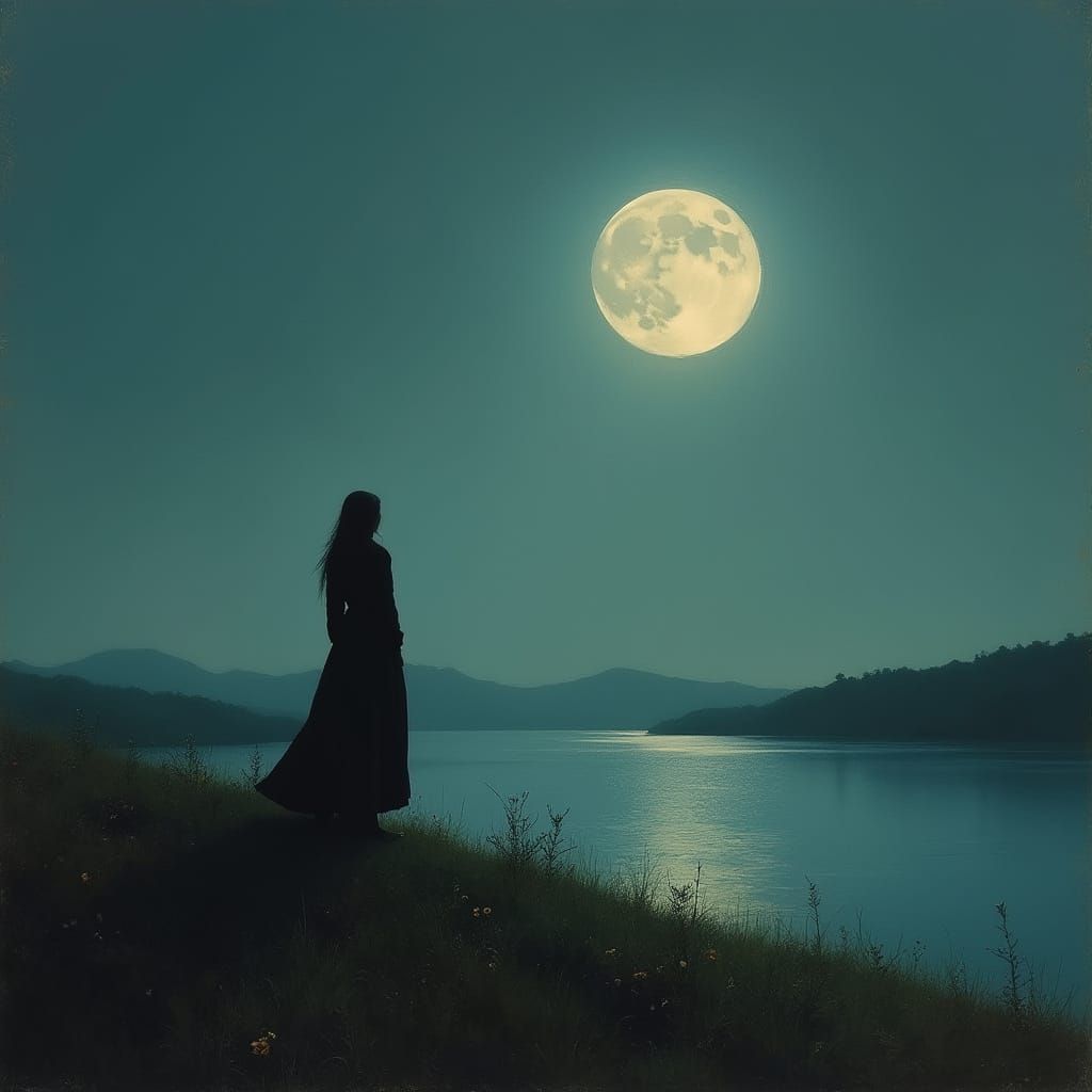 Moonlit Figure in Impressionistic Landscape