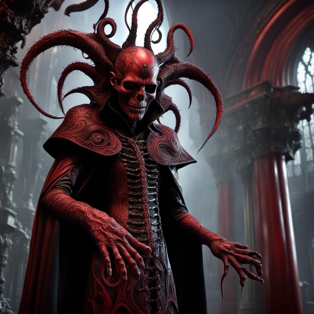 Gothic Steamgoth Warlock with Dragon, Detailed Matte Paintin...