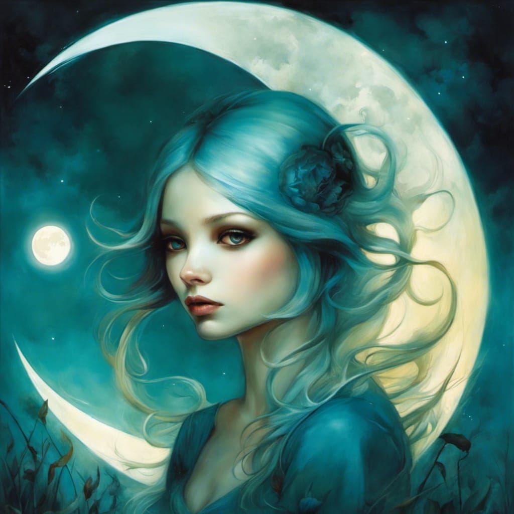 Girl in Moonlight: Digital Art Portrait