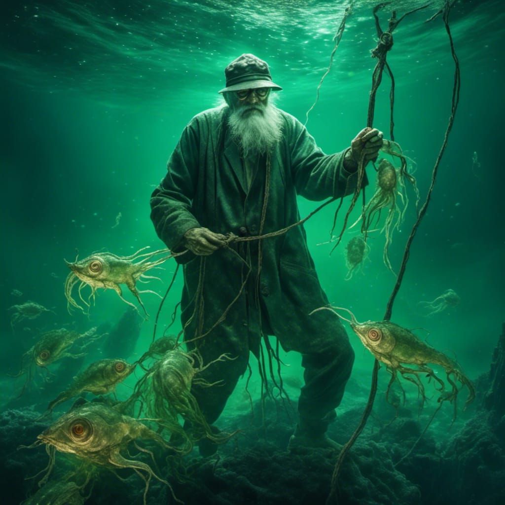 Ethereal Fisherman in the Deep Sea