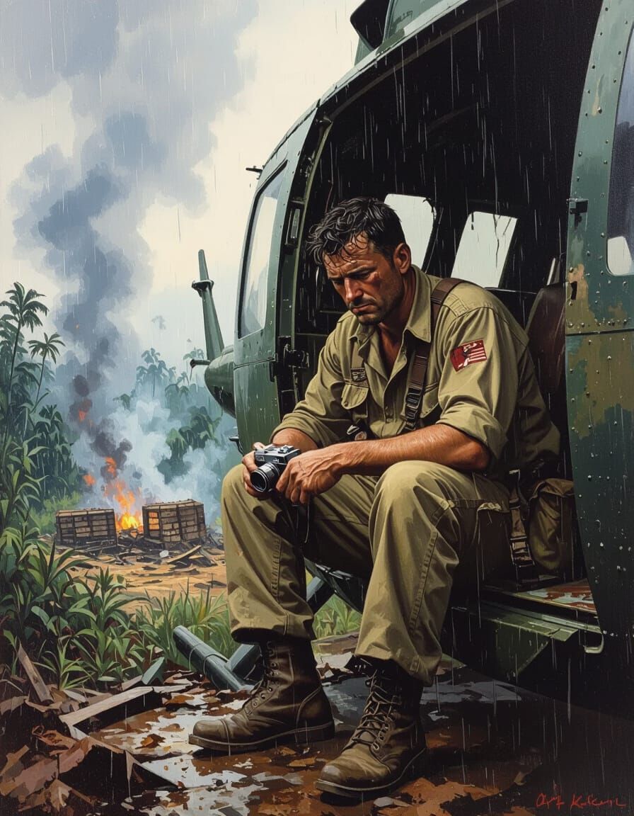 Weary Soldier with Camera at Besieged Firebase