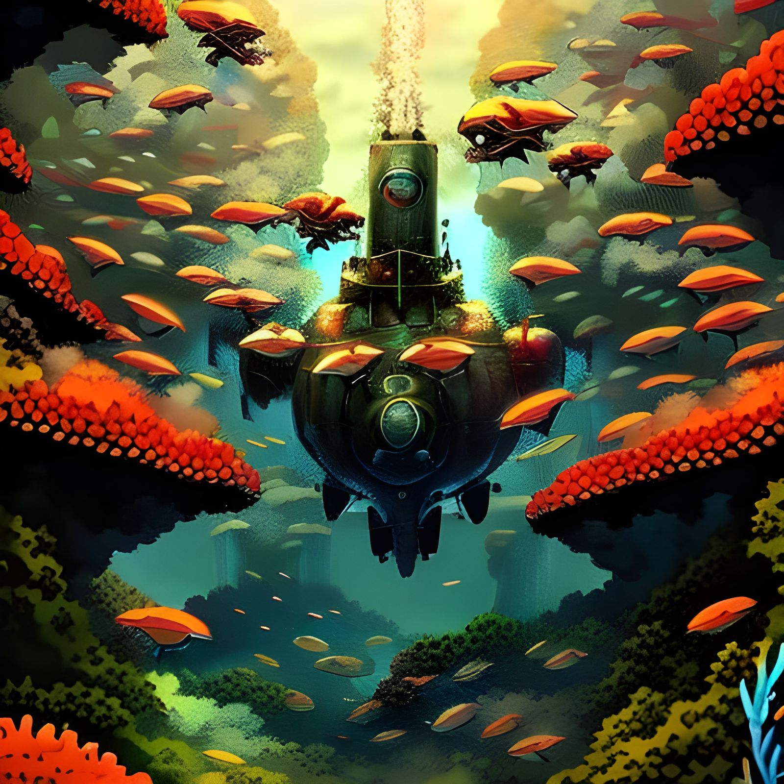 WWII Submarine Torpedo Launch in Anime Style