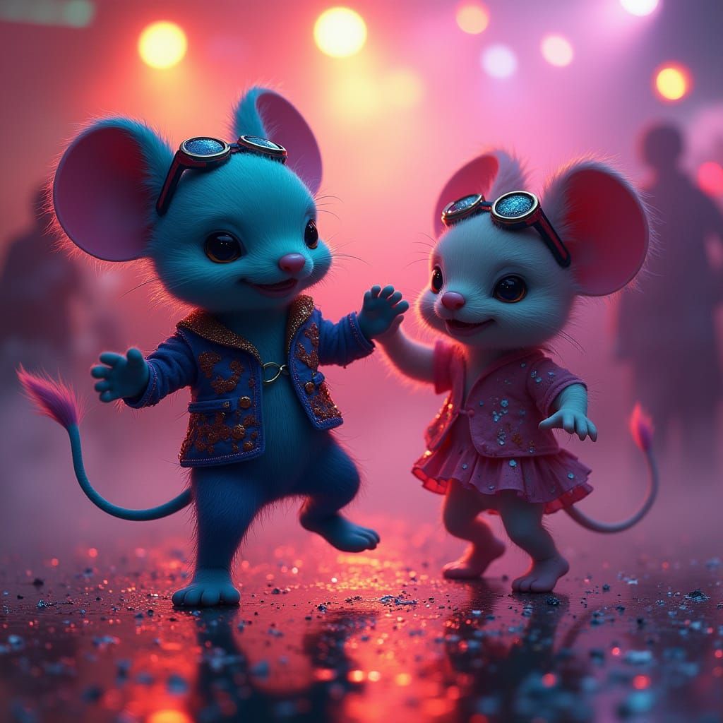 Mignons Dancing in a Neon-Lit Discotheca, Fauvist Style