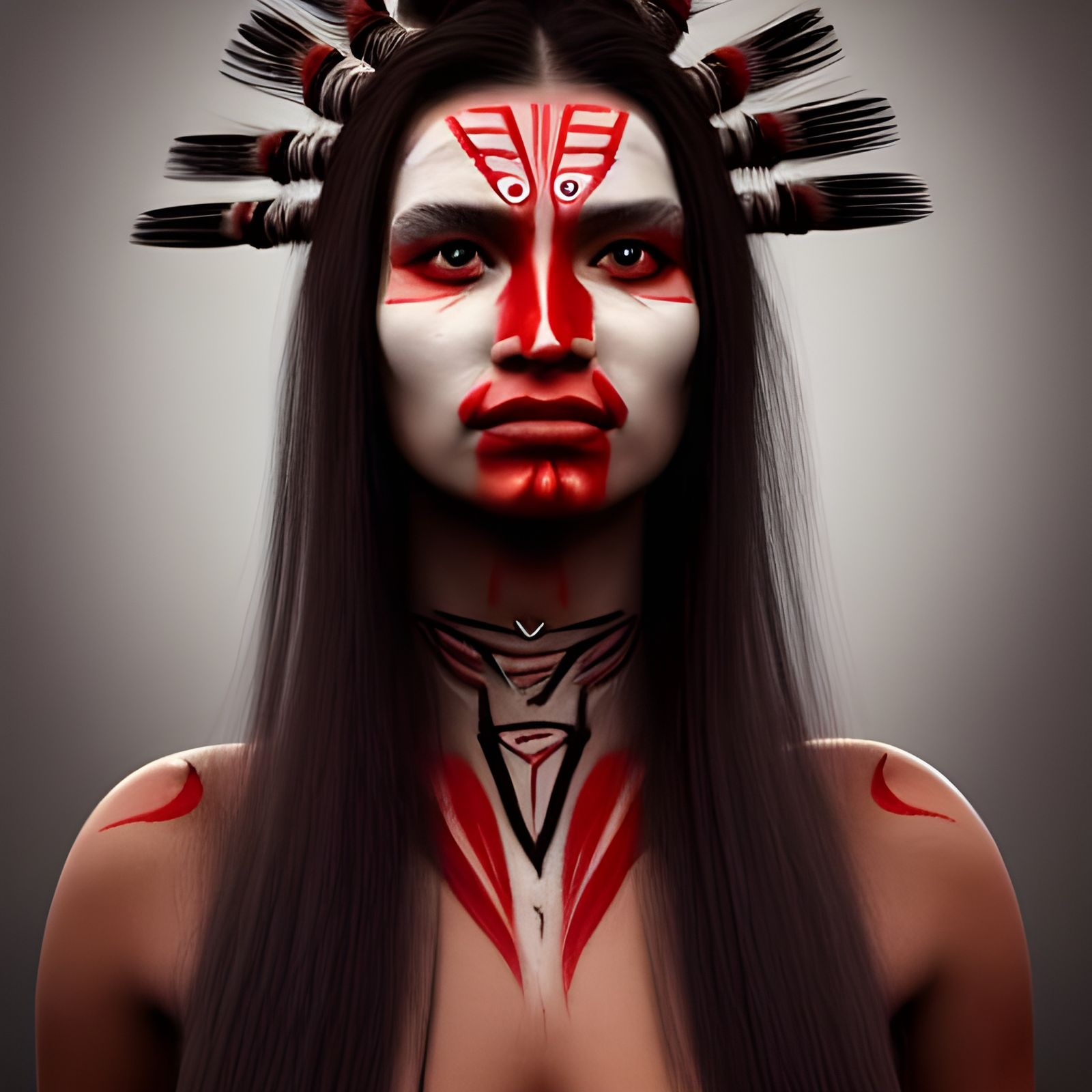 Tribal Woman with Red War Paint Portrait
