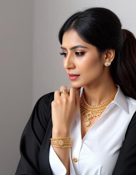 Professional Woman in Gold Jewellery Portrait