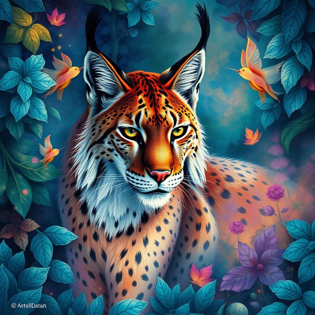 Majestic Lynx in Dreamlike Watercolour Scene