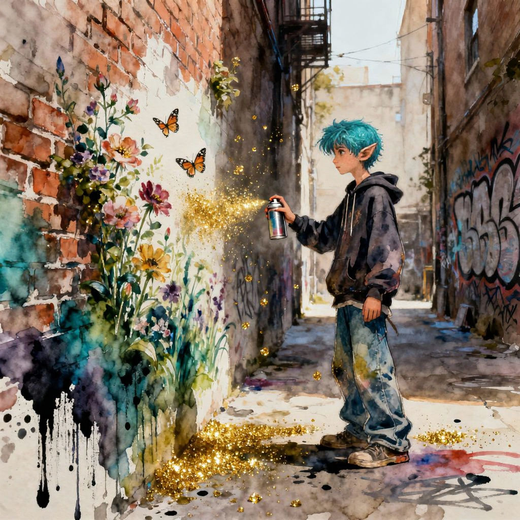 Magical Elf Street Artist Creates Enchanted Garden Mural