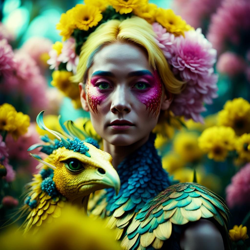 Dragon-Peacock Woman in a Cinematic Film Still