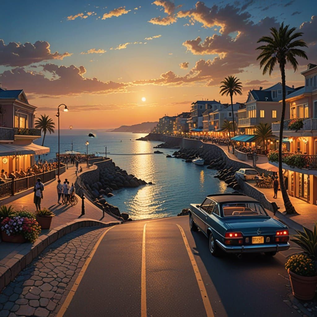 Mysterious Seaside Boulevard at Night