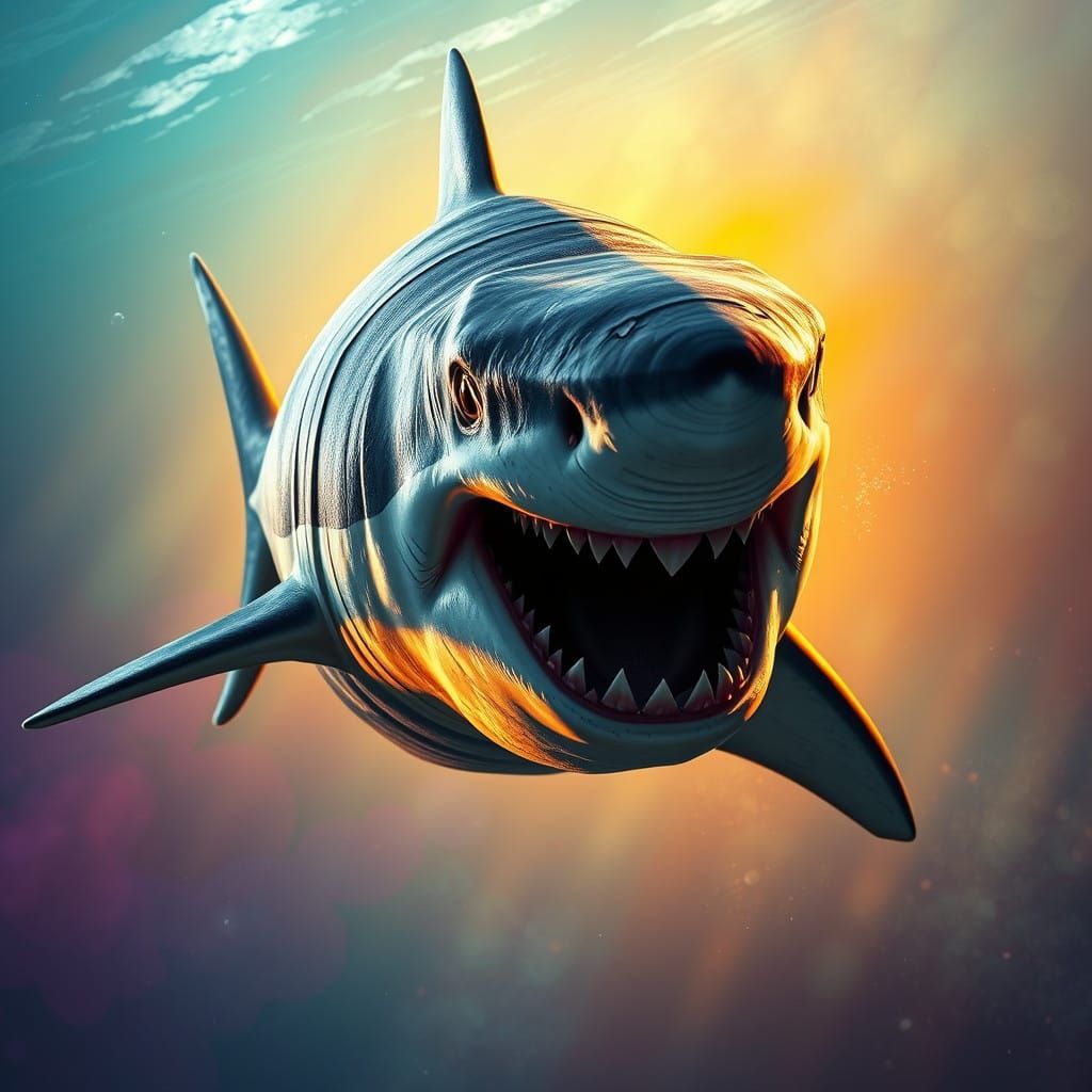 Hyperrealistic Shark Concept Art in Tropical Ocean Setting