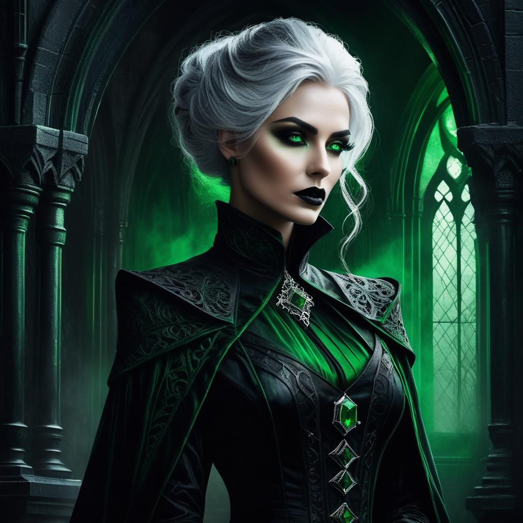 Silver Haired Gothic Woman in Dark Fantasy Illustration