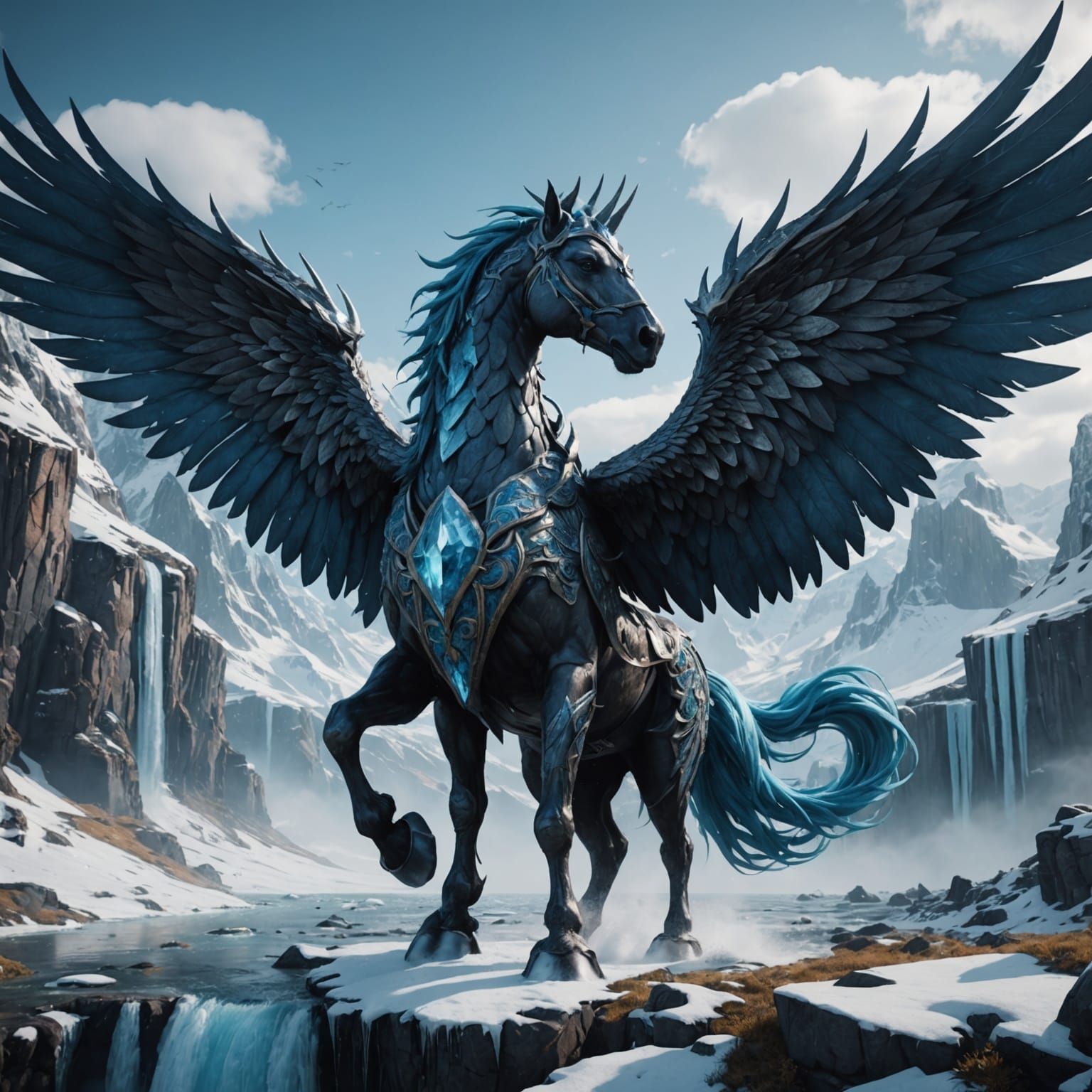 Fantastical Ice Pegasi in Detailed Matte Painting