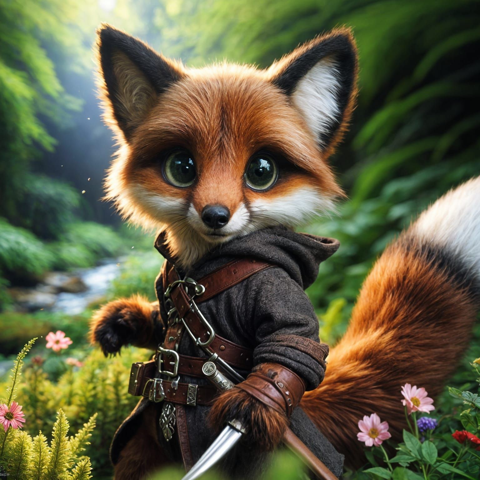 Fox Rogue in Lush Forest, Photorealistic Image