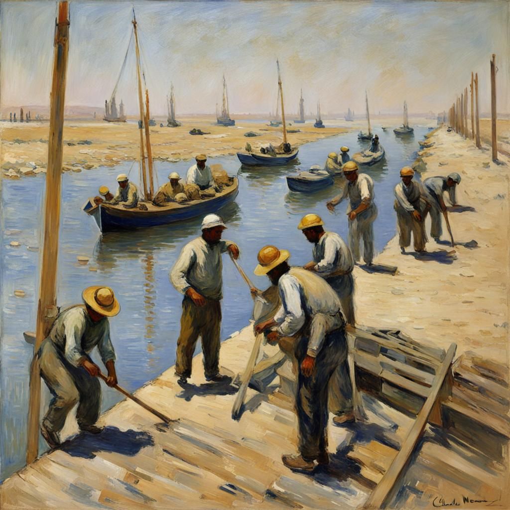 Suez Canal Workmen in Impressionist Style
