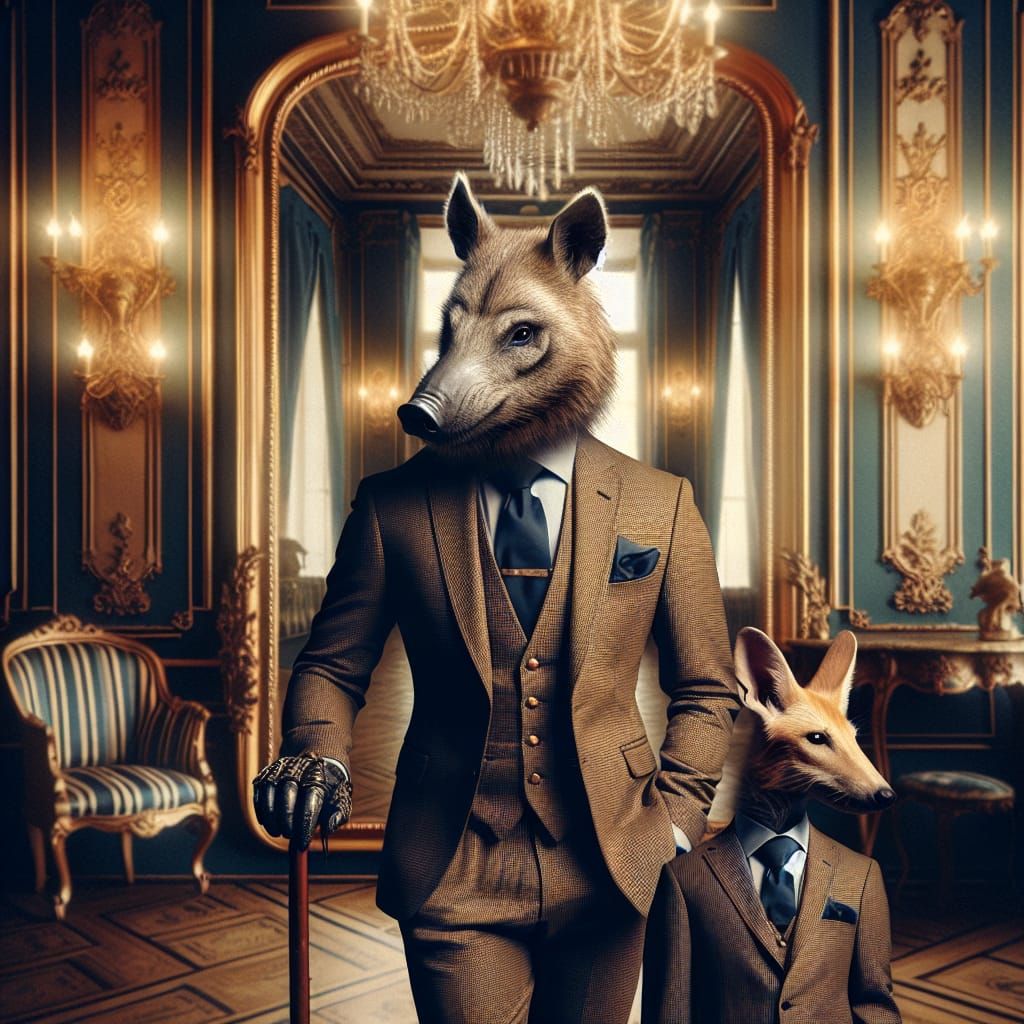 Elegant Boar Gentleman in Vintage Setting