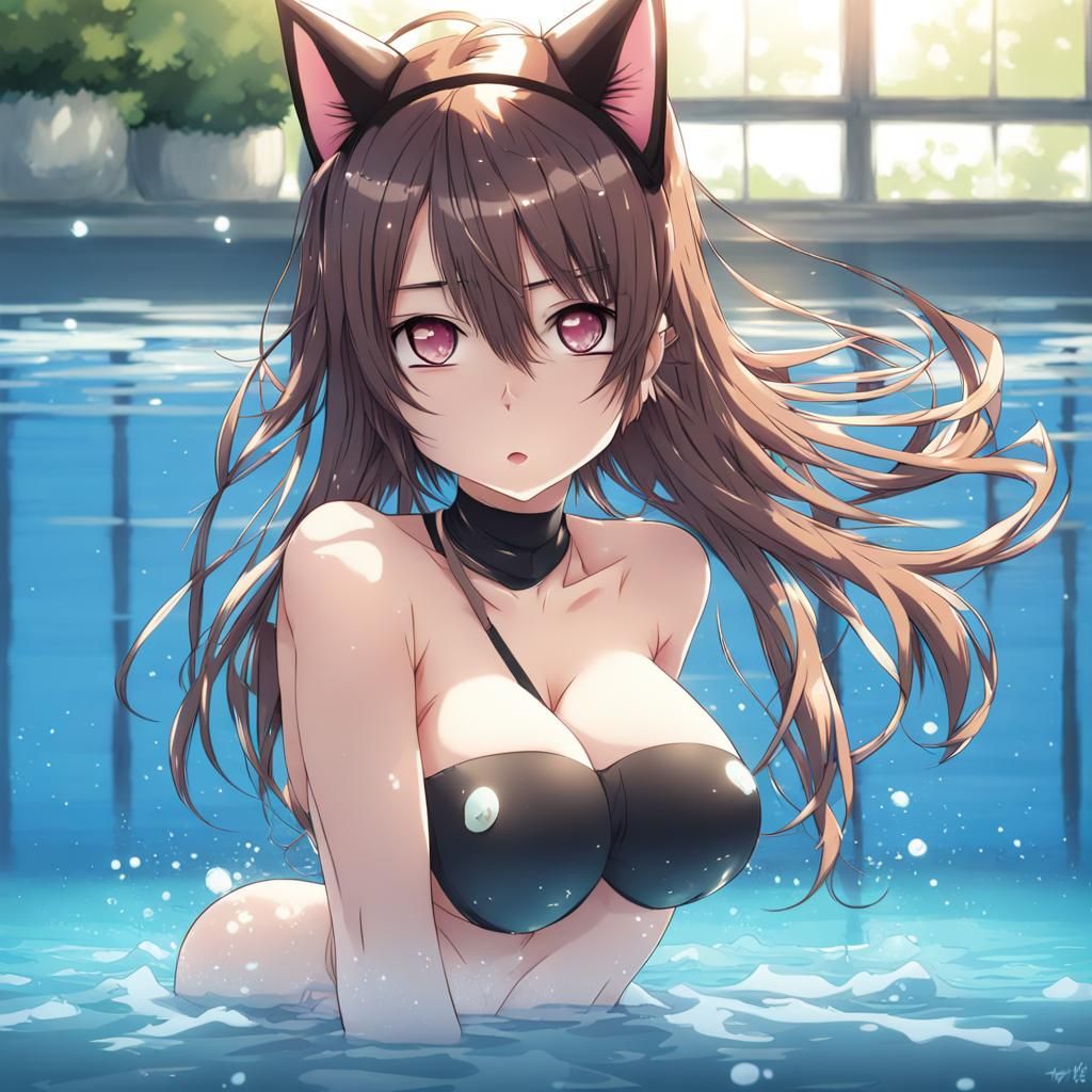 Anime-Style Cat-Girl Swimming