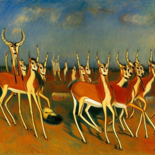 Gazelles in Post-Apocalyptic Fantasy, Expressionist Style
