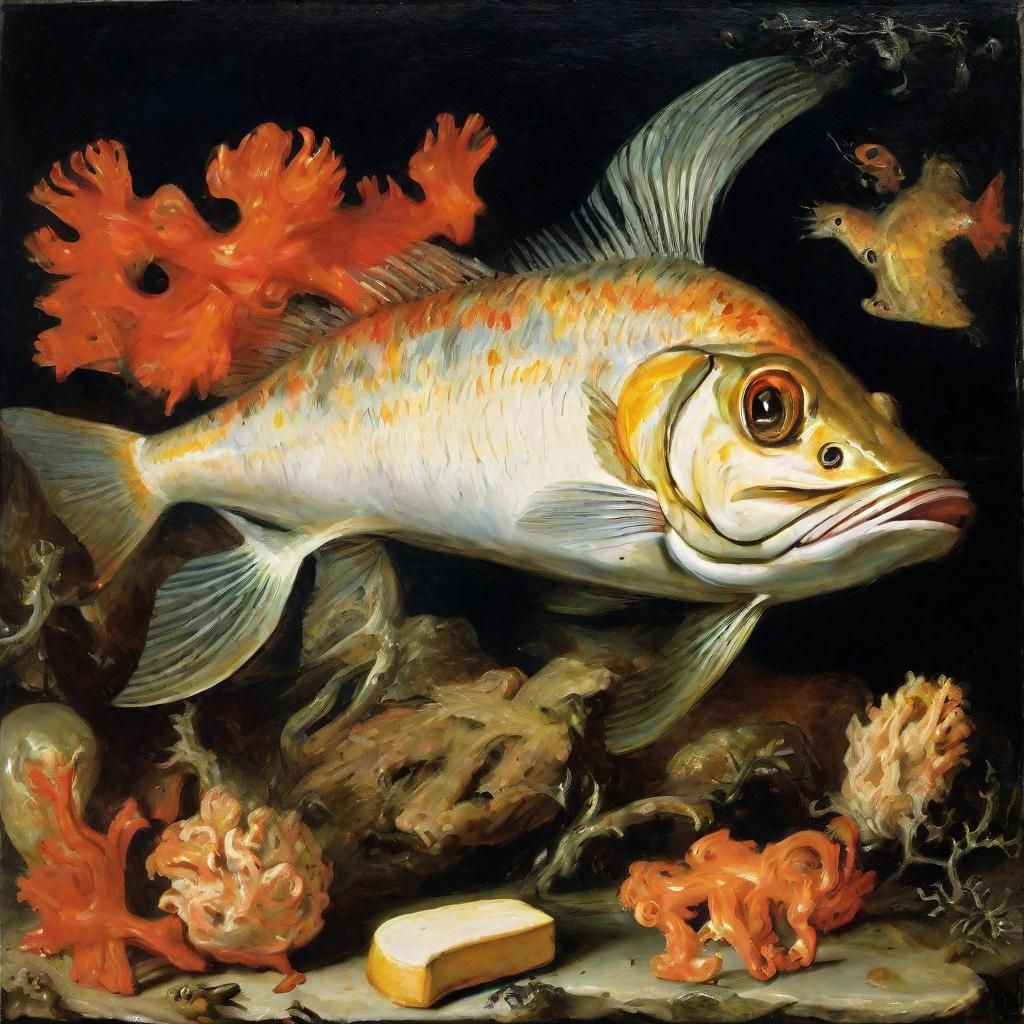 Mousefish Feast: Ocean Creatures in Baroque Expressionism