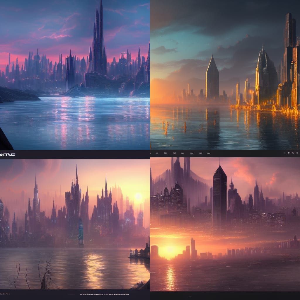 City Skyline at Sunset: Detailed Matte Painting
