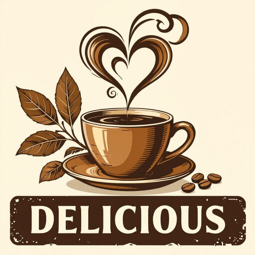 Retro Coffee Poster Design with Heart Smoke