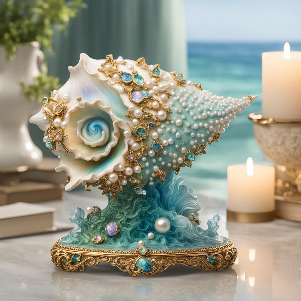 Ocean Jewel Conch Shell Figurine in Ethereal Style