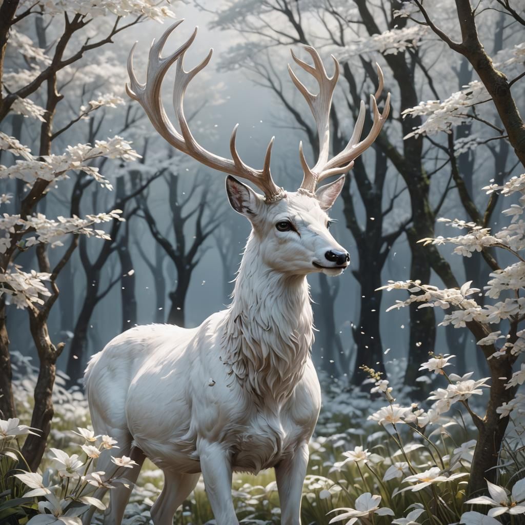 Beautiful White Deer in 3D Anime Style