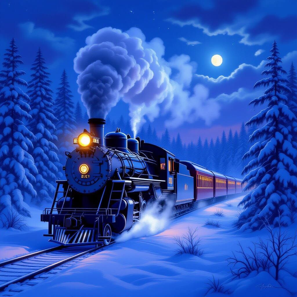 Majestic Frost-Covered Train in Winter Forest