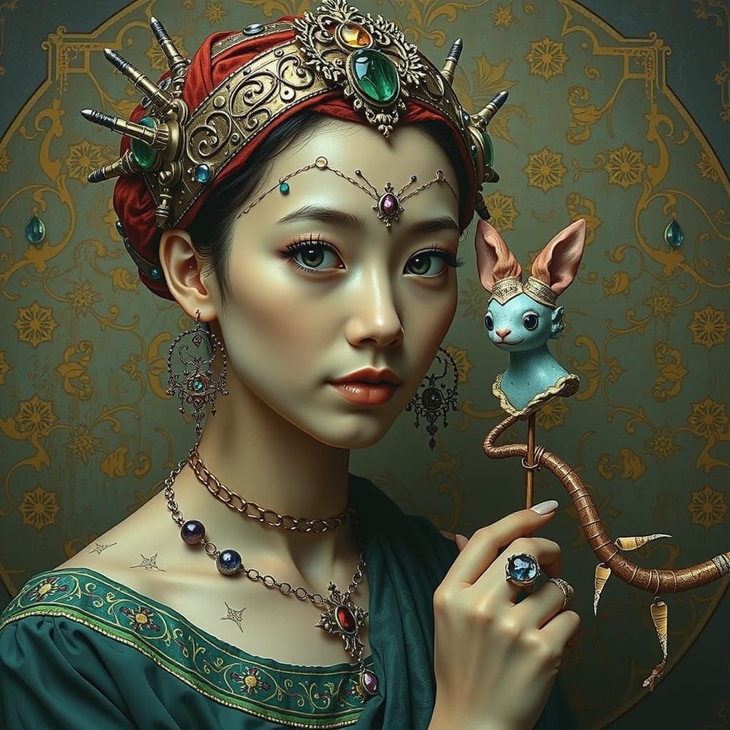 Geometric Hyperrealism in Vermillion, Yellow and Green