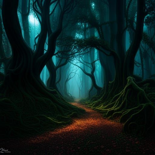 Scary Misty Forest in Horror Style