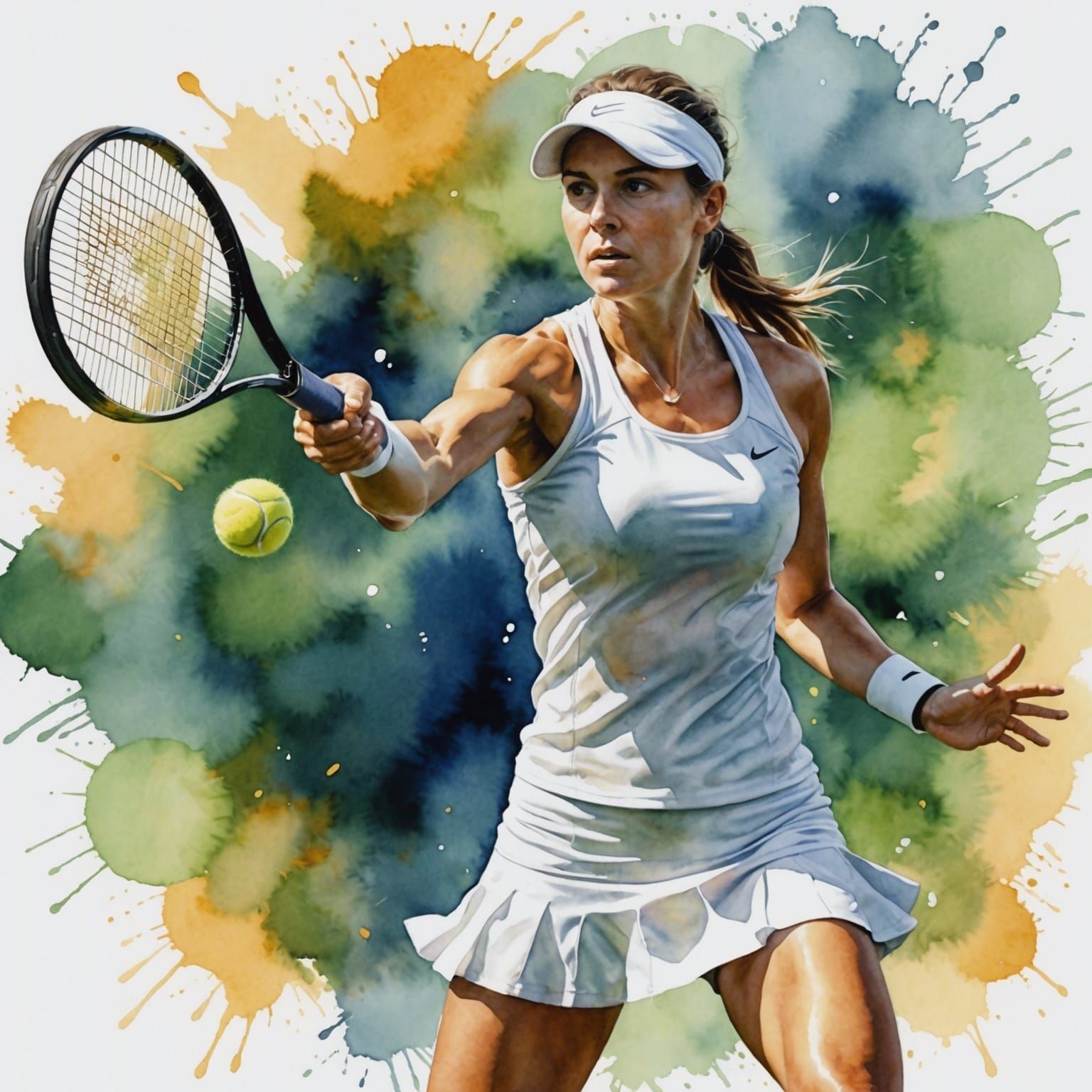 Female Tennis Player Watercolor Masterpiece