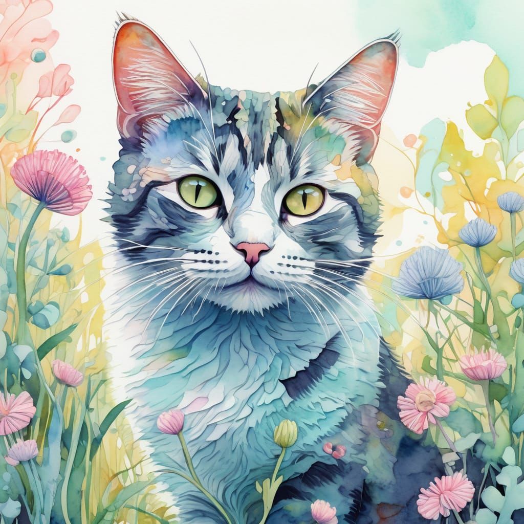 Vibrant Urban Whimsy: Close-up Cat in Springtime Splendor
