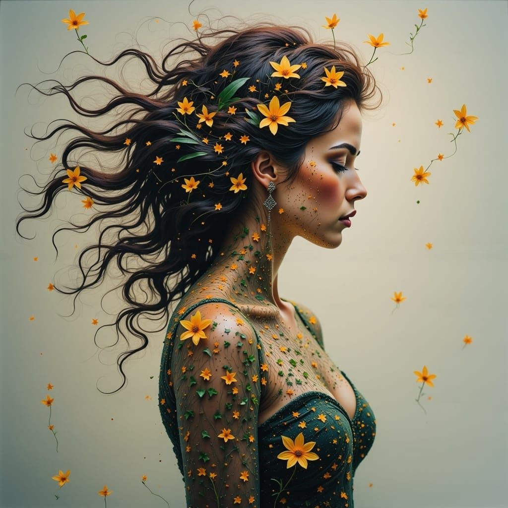 Surreal Double Exposure: Woman with Magical Hair