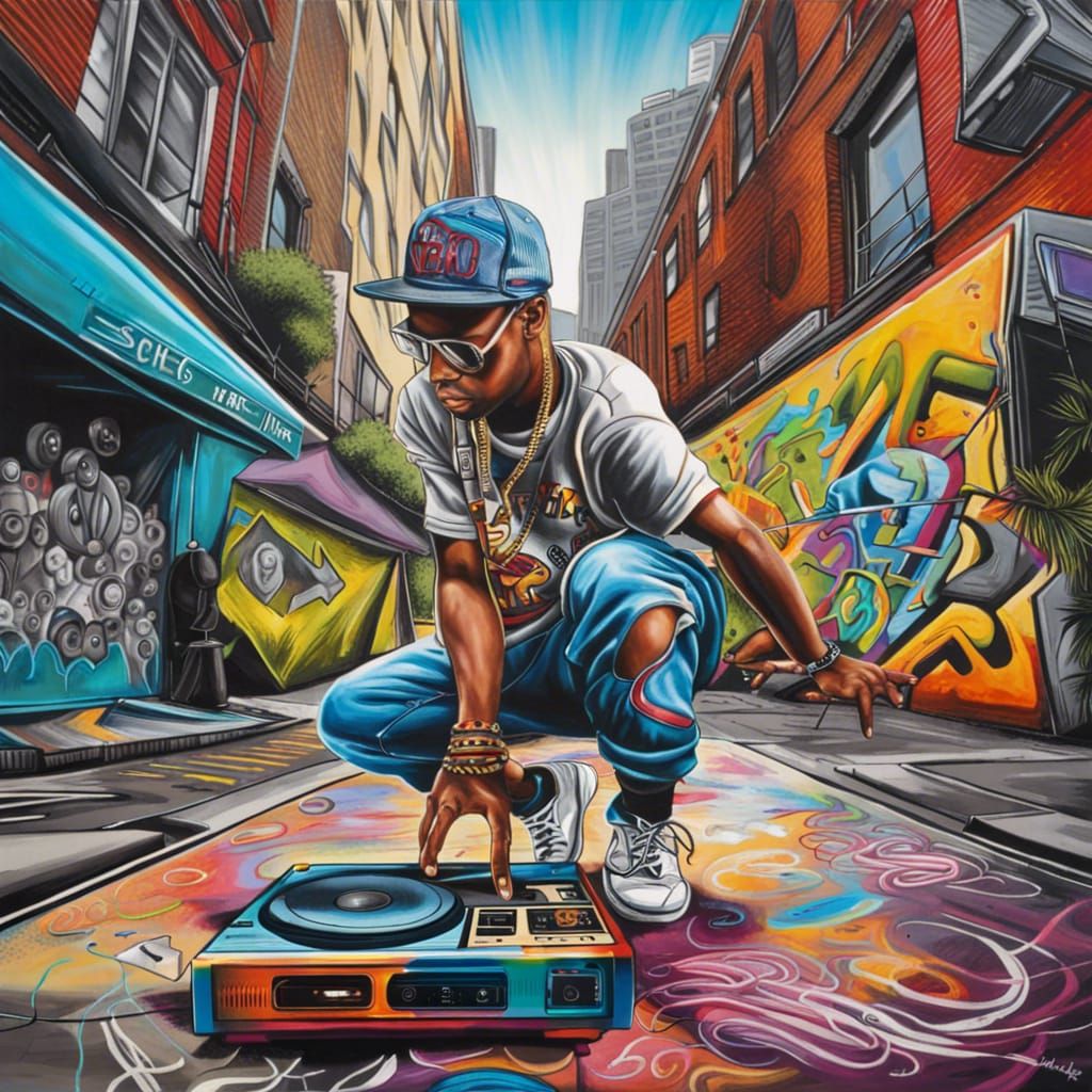 Street Artist in 80's Hip-Hop Style Alley