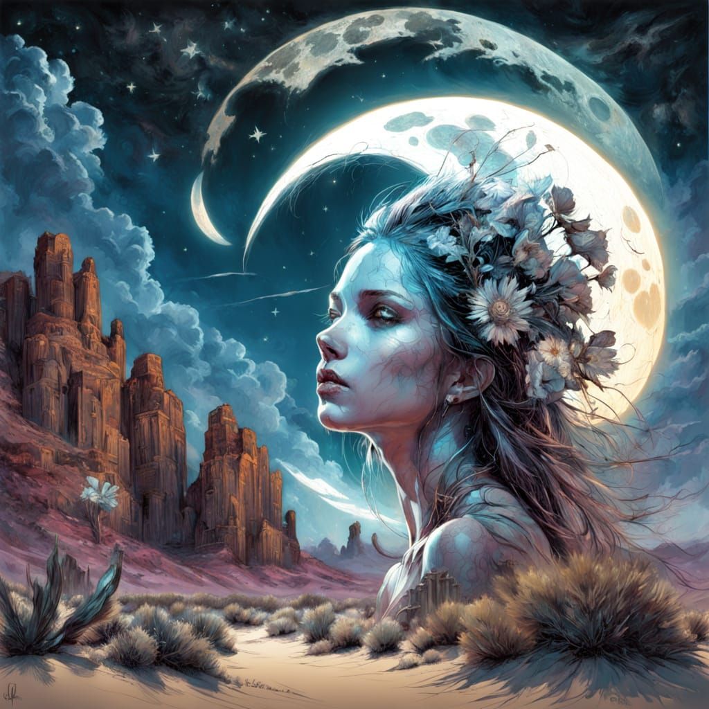 Luminous Desert Oasis Under Celestial Glow