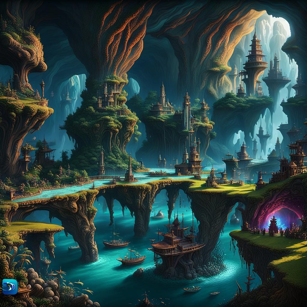 Mysterious Deep Ocean Cave: Fantastical Underwater World