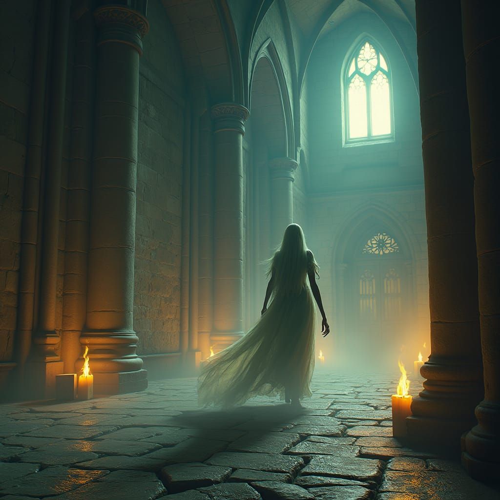 Ethereal Castle Ghost in Gothic Medieval Castle
