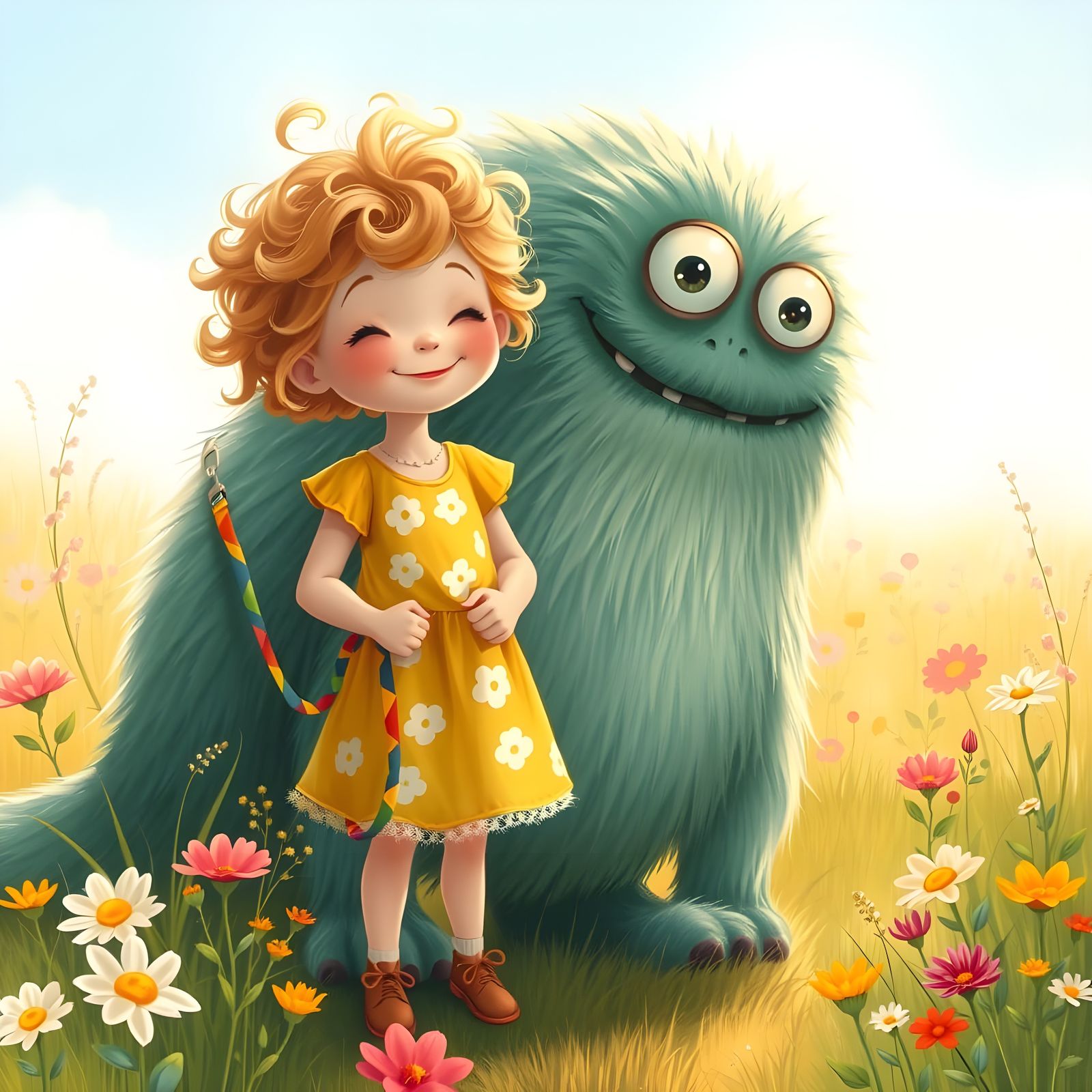 A Little Girl and Her Lovable Monster Pet Take a Joyful Stro...