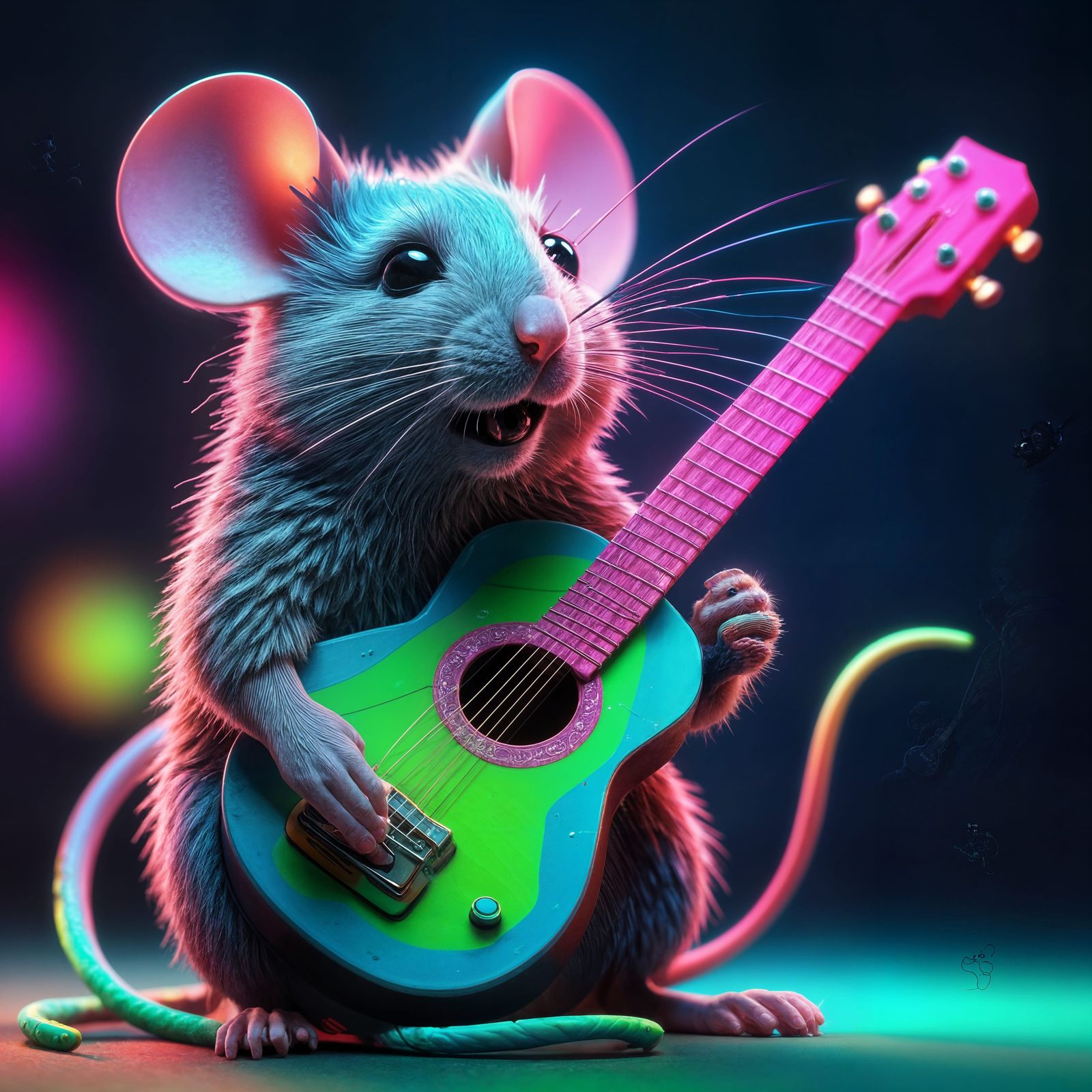 Fluorescent Mouse Playing Guitar