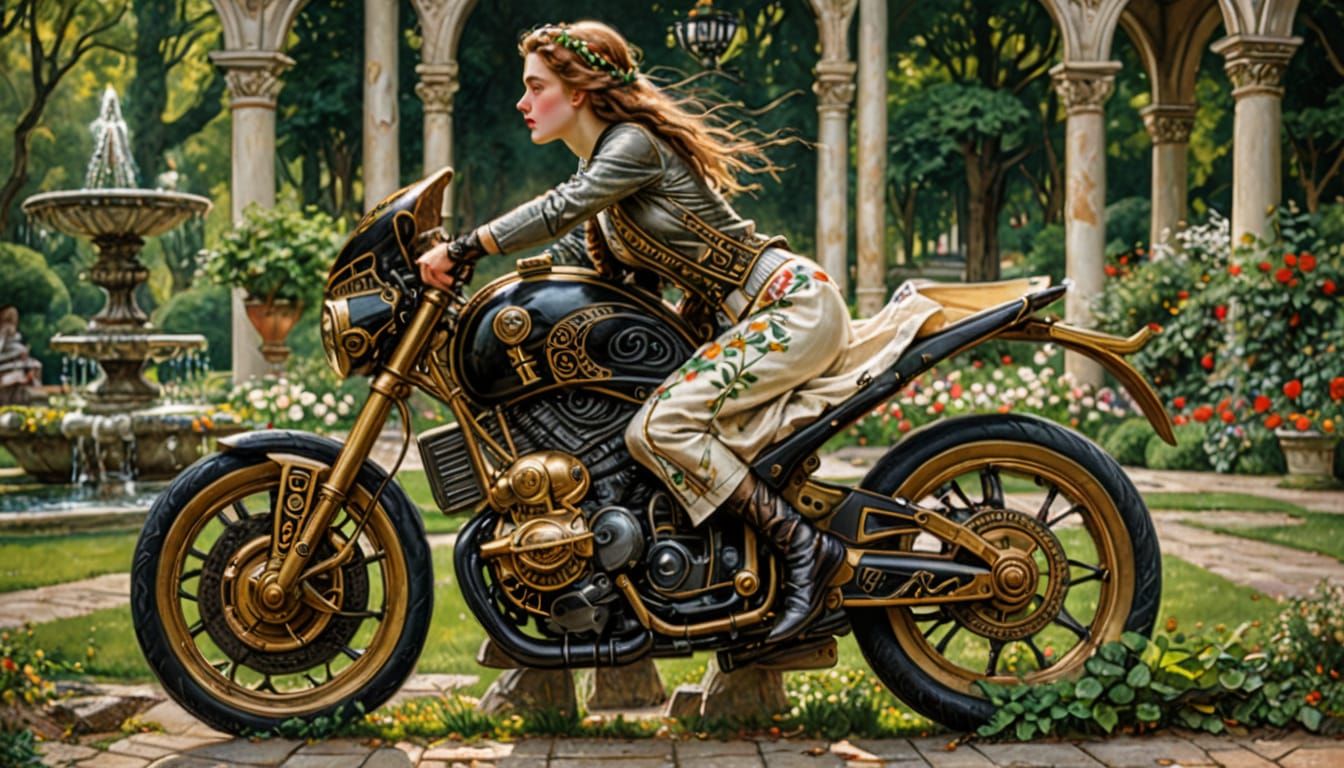 Victorian Lady in Castle Garden, Inspired by Romantic Realis...